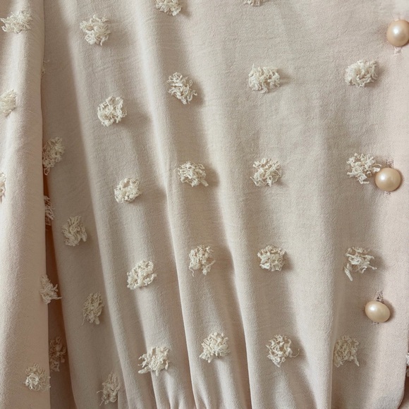 Light Khaki Swiss Dot Maxi Dress Smocked Waist - Picture 6 of 12